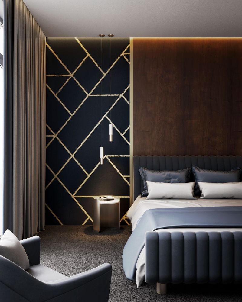 Modern Rugs Inspiration: How to get the perfect rug for your home!, modern mid-century bedroom with gray carpet and blue bed