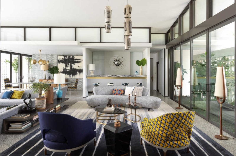 Rug Design ideas by Jean-Louis Deniot. Flamingo project with blue and white rug