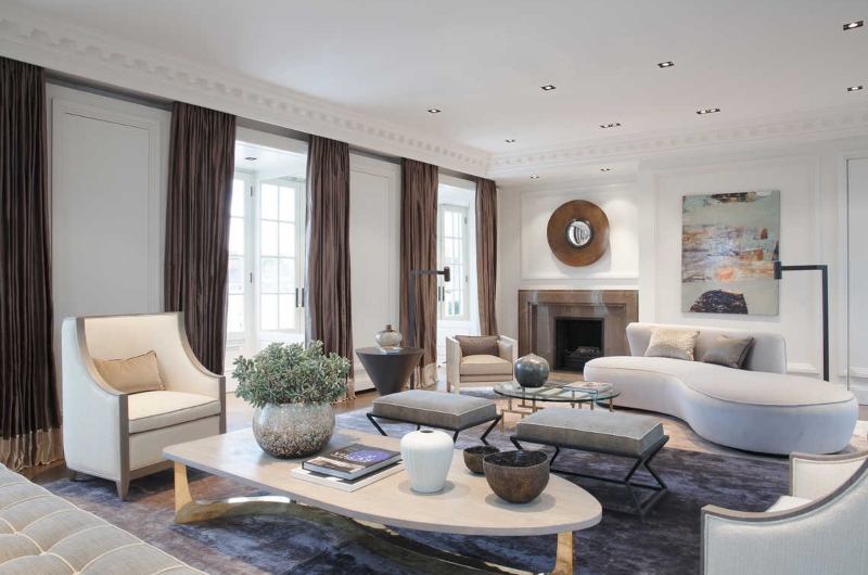 Rug Design ideas by Jean-Louis Deniot. Eaton Place project with brown lounge rug