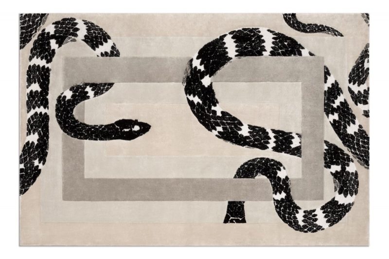 A neutral area rug with a snake pattern. Modern Entryway Ideas For A Slick And Stylish Entrance For Your Home