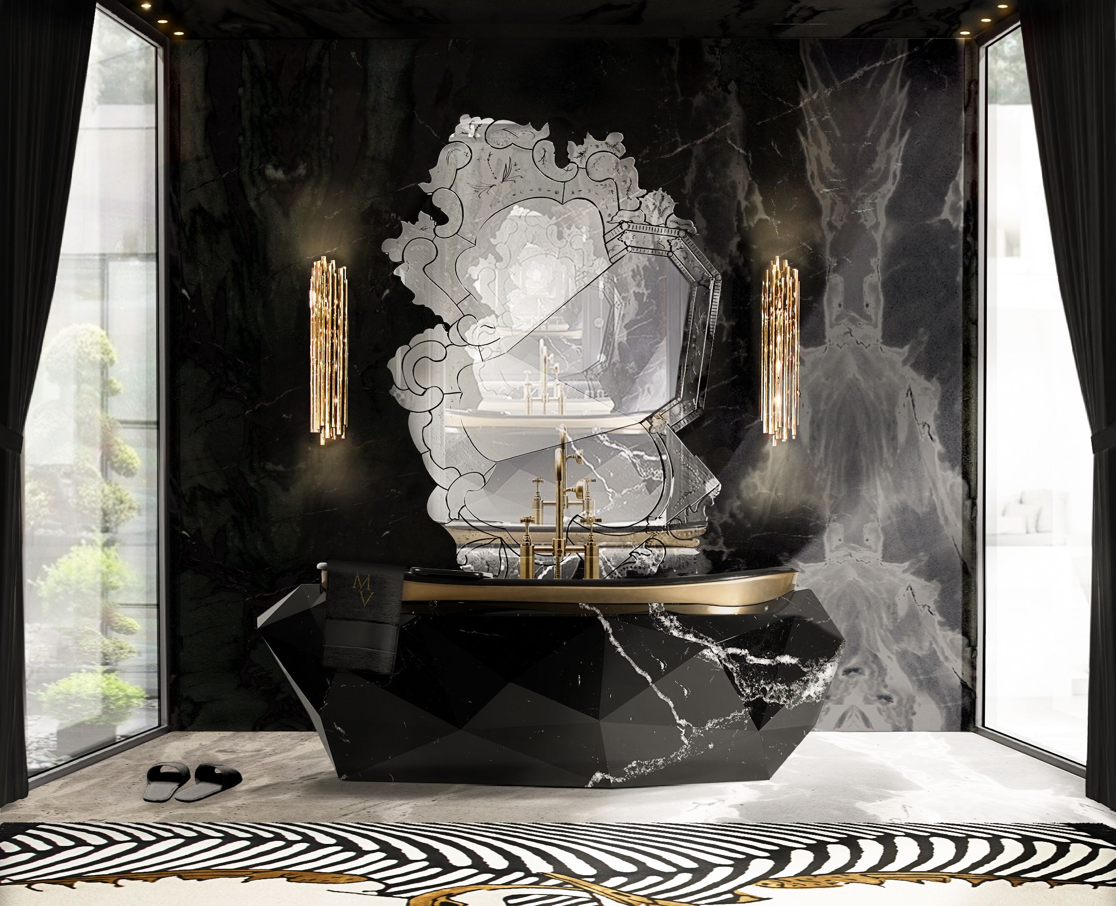 Elegant Bathroom With Couple Decorative Bathroom Rug