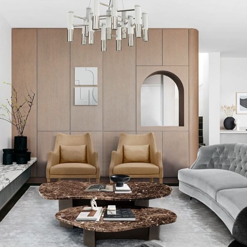 Here's how to sophisticate your living room with a classy rug. modern contemporary living room in brown and gray-ish colors.