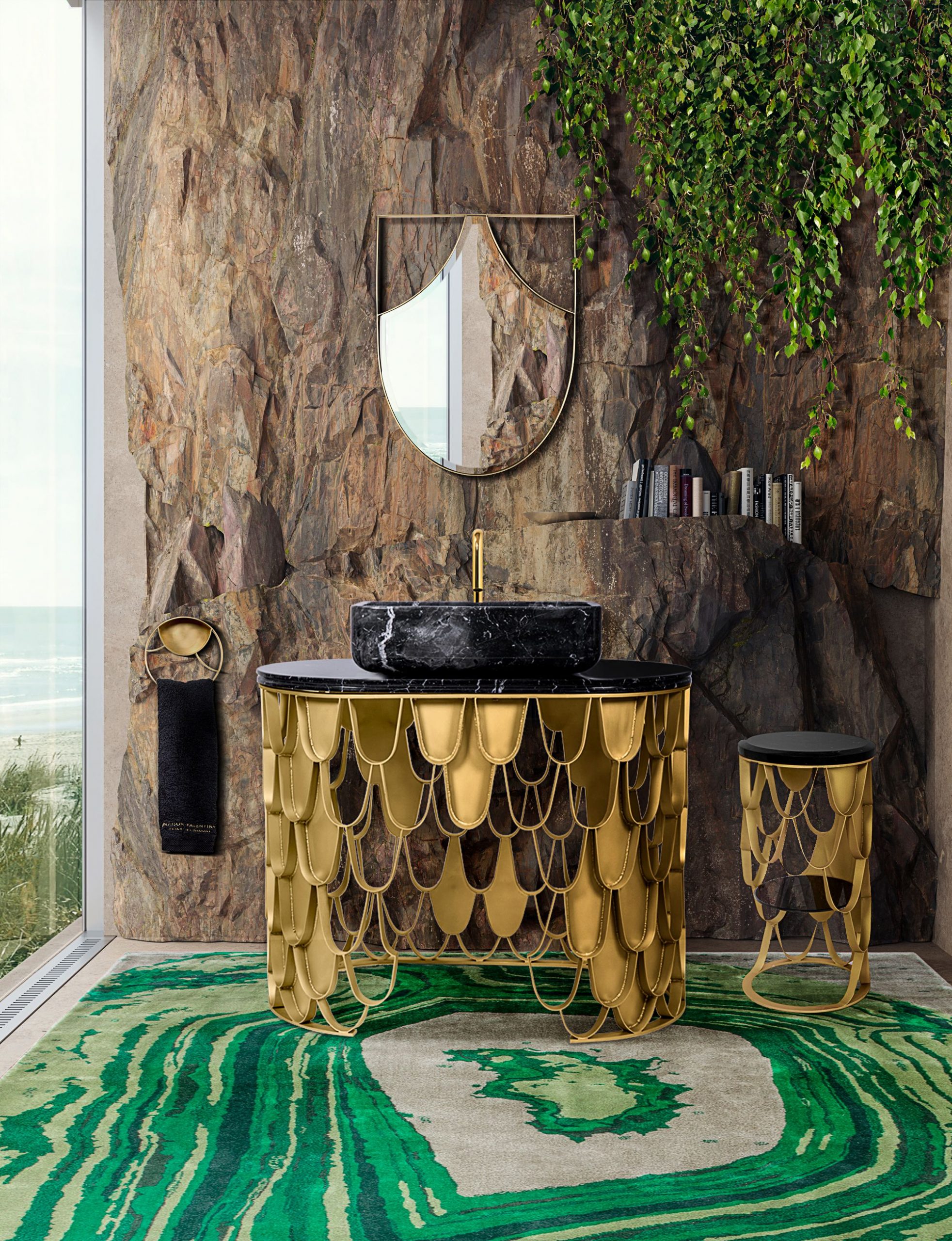 Modern Bathroom With Agatha Bathroom Decorative Rug