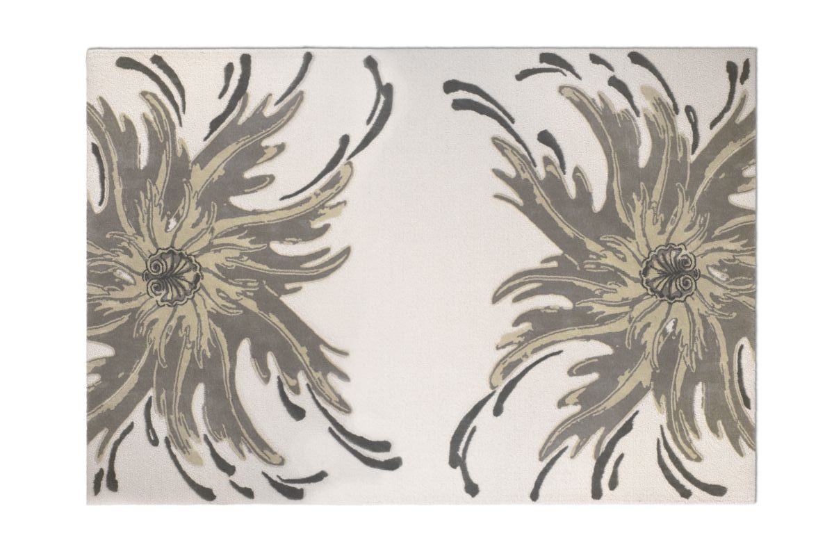 modern contemporary green rug with soft tones and floral pattern. modern home office design