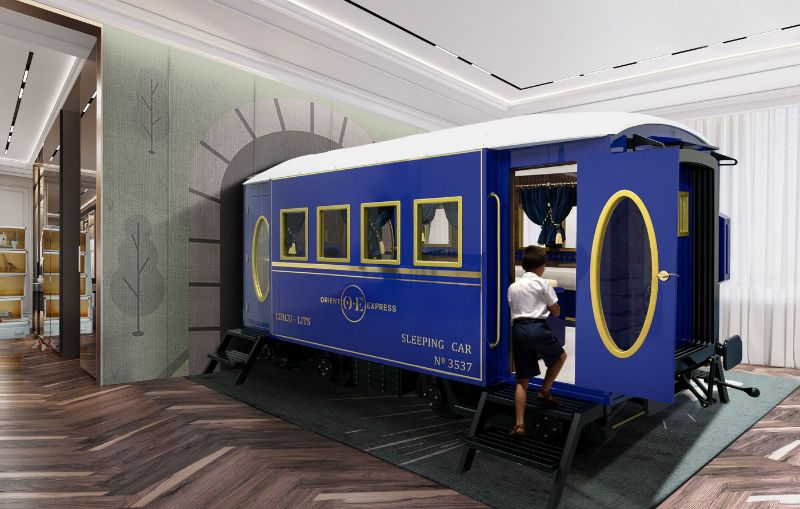 Contemporary Bedroom Rugs For Kids And Grownups, A unique and original bedroom with the Thunder Rocket Rug and a train bed.