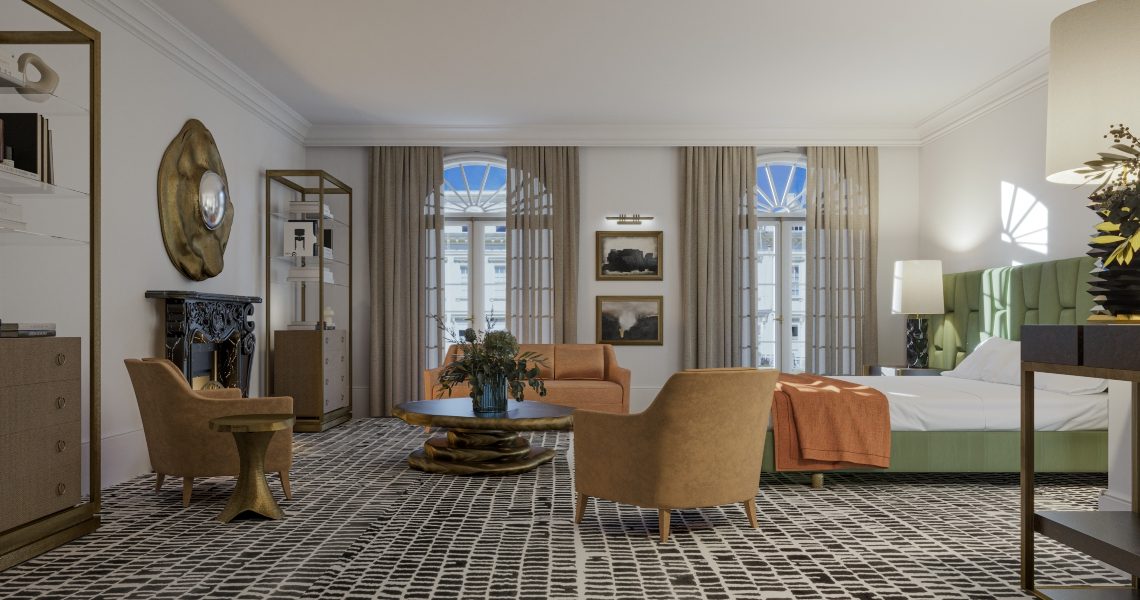 The coll rug in this modern bedroom is one of the best bedroom rugs from Rug'Society