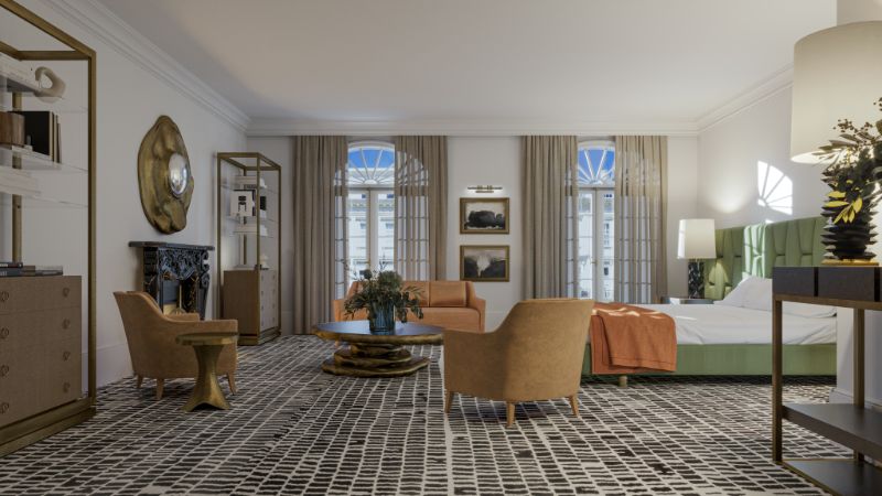 The coll rug in this modern bedroom is one of the best bedroom rugs from Rug'Society