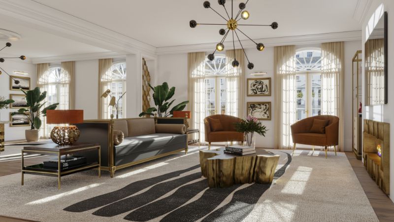 Knightsbridge Manor A Dazzling Modern Contemporary House in London, Modern living room with a black and white area rug