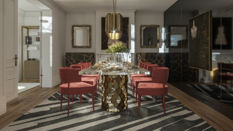 Knightsbridge Manor A Dazzling Modern Contemporary House in London, Modern dining room with Palm Rug