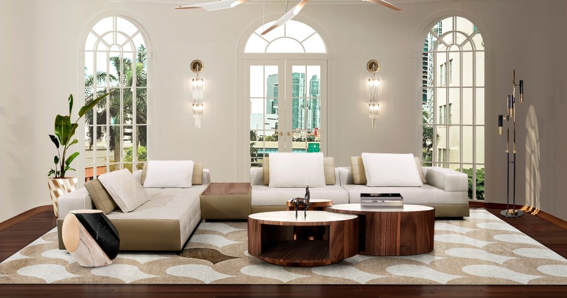 living room with neutral colored adler rug