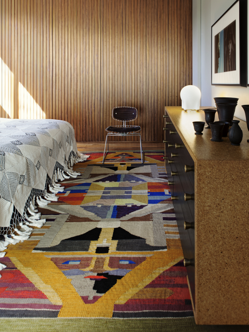 Bedroom Corner with colourful rug and Contemporary Rugs Inspiration
