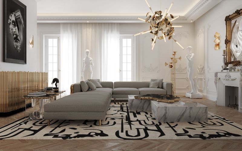 Modern luxurious living room with Black Ink Rug