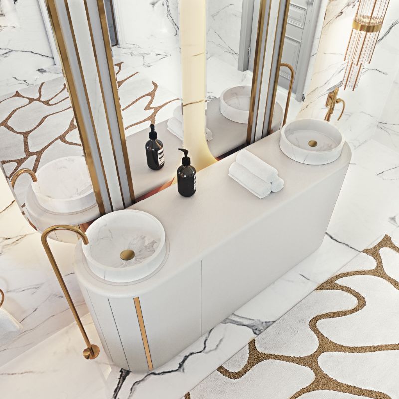 A Luxurious Rug For A Sovereign's Bathroom with the cell rug darian bathrub and darian basin