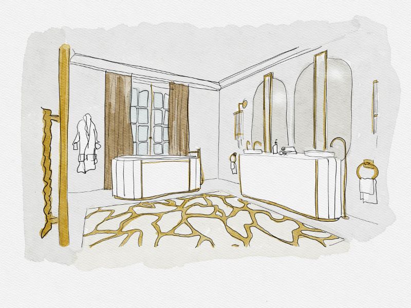 A Luxurious Rug For A Sovereign's Bathroom with the cell rug darian bathrub and darian basin