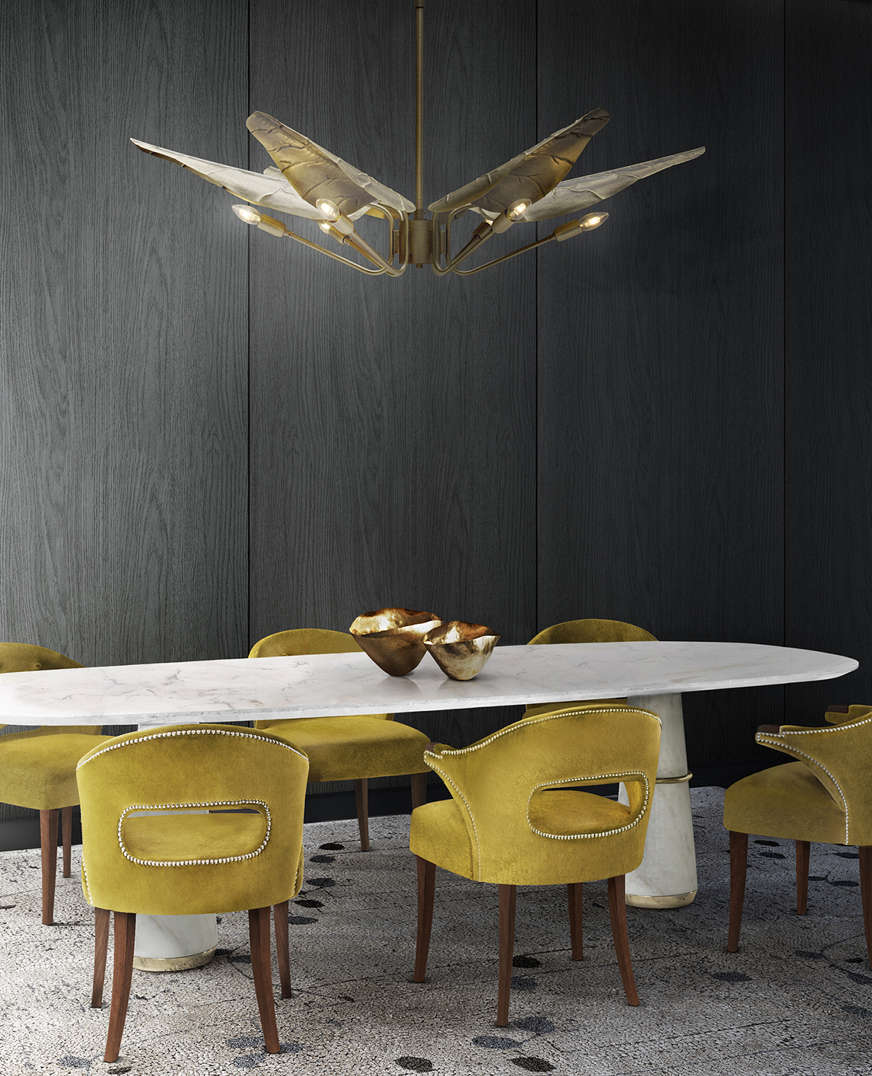 modern dining room with poppy rug and agra dining table