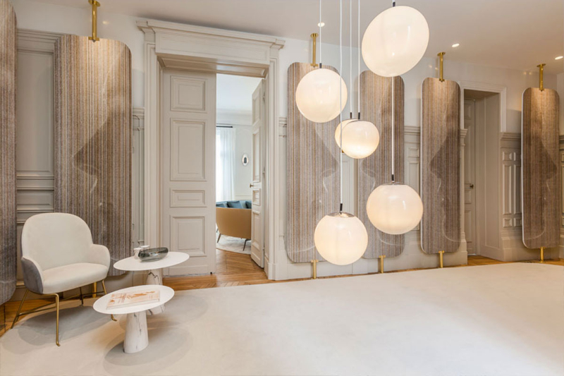 Gérard Faivre Paris Designs with Outstanding Rugs. Design in Assamblée Nationale with neutral lounge rug