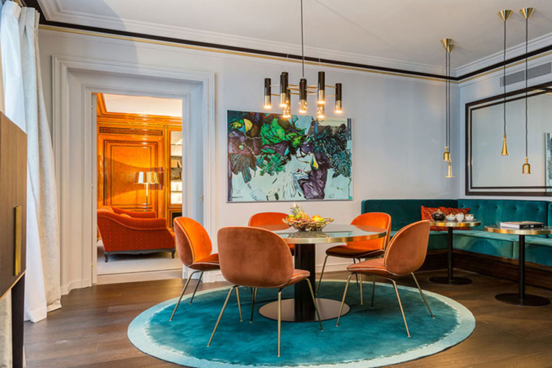 Gérard Faivre Paris Designs with Outstanding Rugs. Project in Saint Germain des Prés with modern and mid-century elements such as the magnificent rug