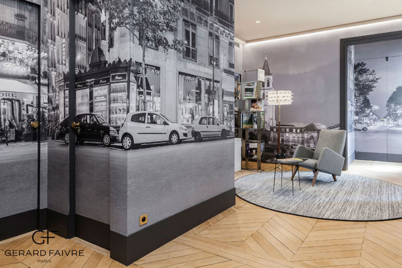 Gérard Faivre Paris Designs with Outstanding Rugs. Reading Corner with grey rug