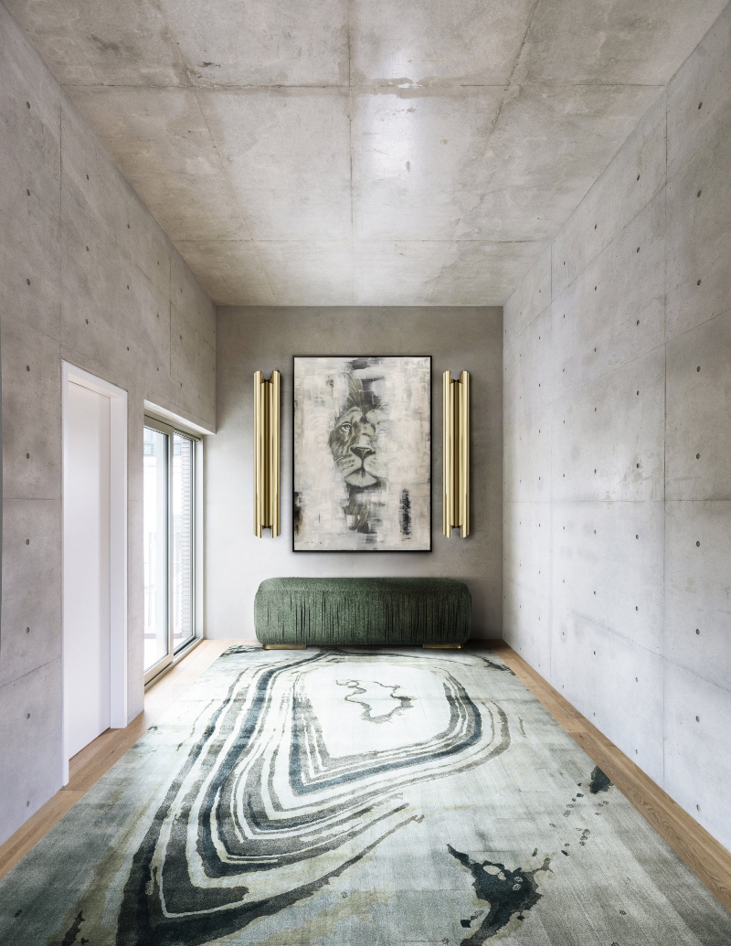 Modern minimal hallway in gray tones with Agatha rug