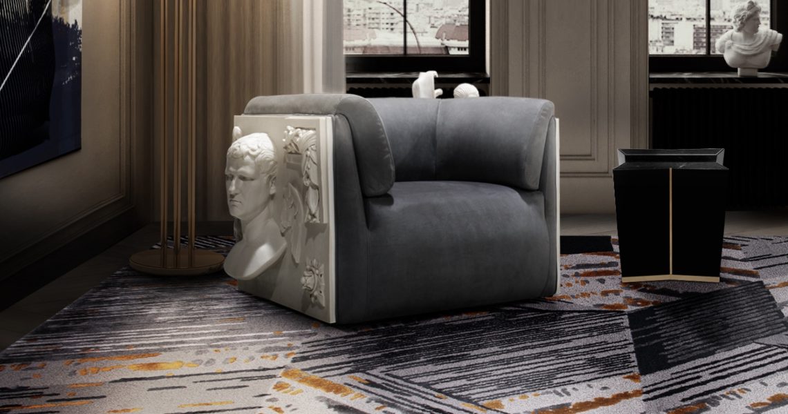 living room with Xisto rug and armchair