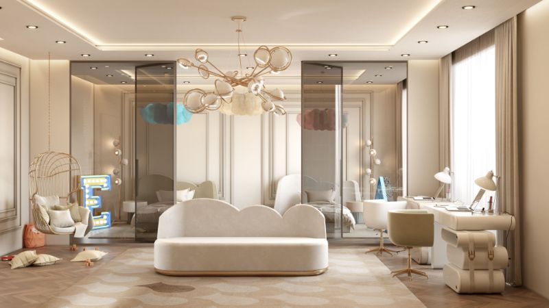 elegant kid's room with home office