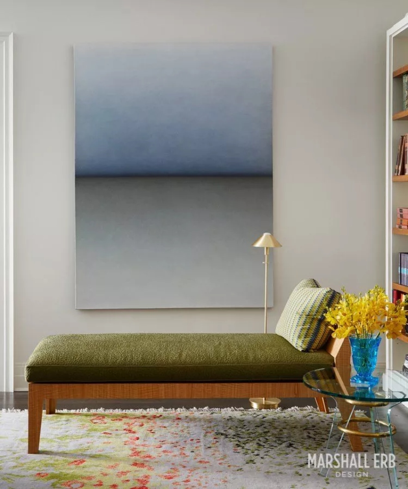 Reading corner Interior Design Project by Marshall Erb with a very colorful rug and an eclectic environment