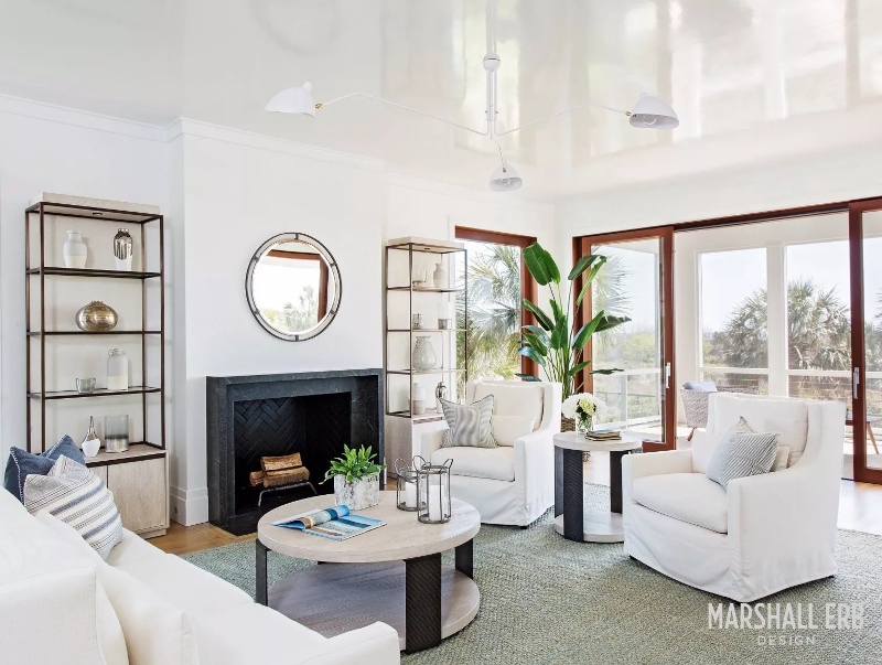 Interior Design Project by Marshall Erb with contemporary rug and an all  white living room