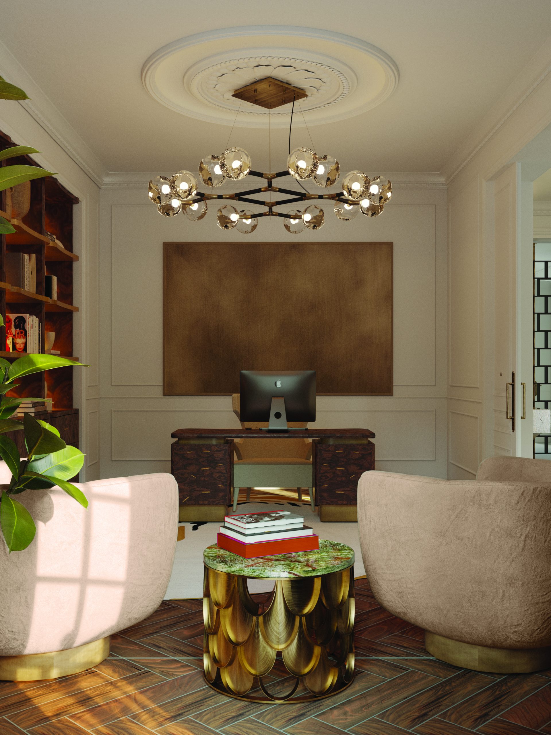 modern contemporary home office with white rug