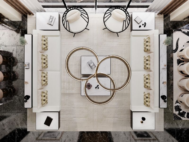 Modern contemporary living room that has the white garden rug decorating the floors.