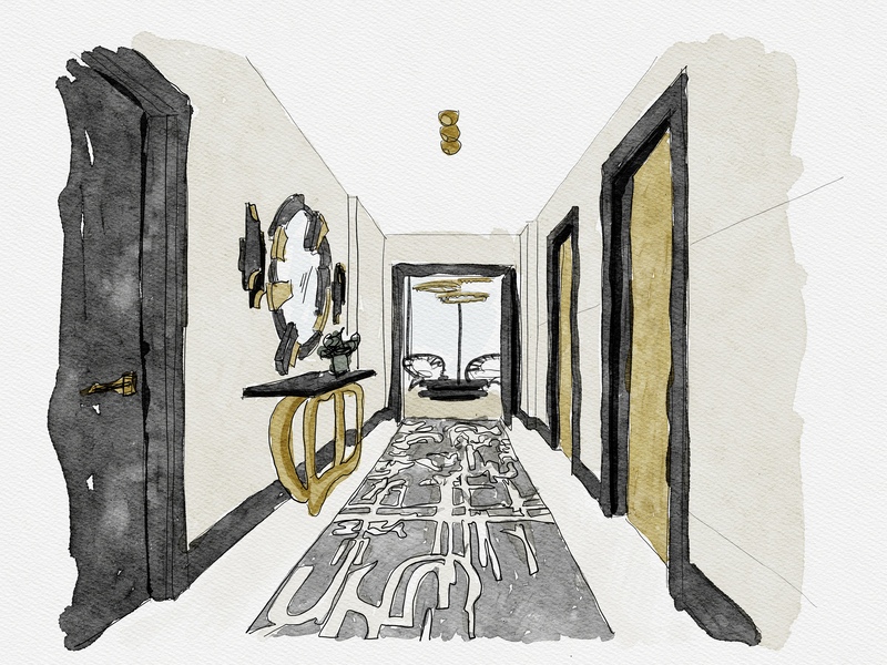 modern entryway painting, inspiration for the interior design of this house. One Of The Best Decorative Runner Rugs Of Fifth Avenue with the Blanc Ink rug.