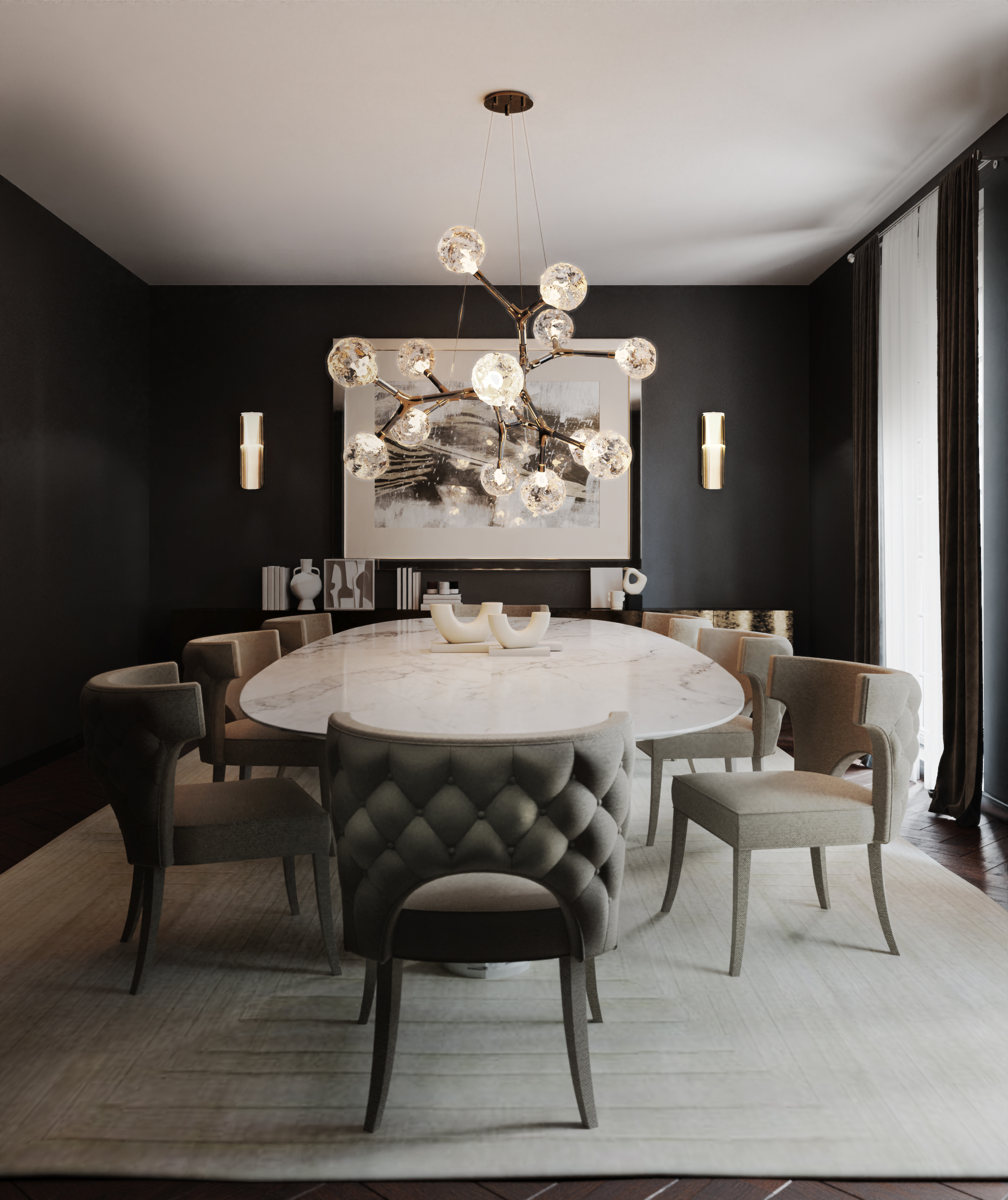 modern contemporary dining room with white rectangular rug. How to Choose The Right Dining Room Rug: 5 Steps Guide