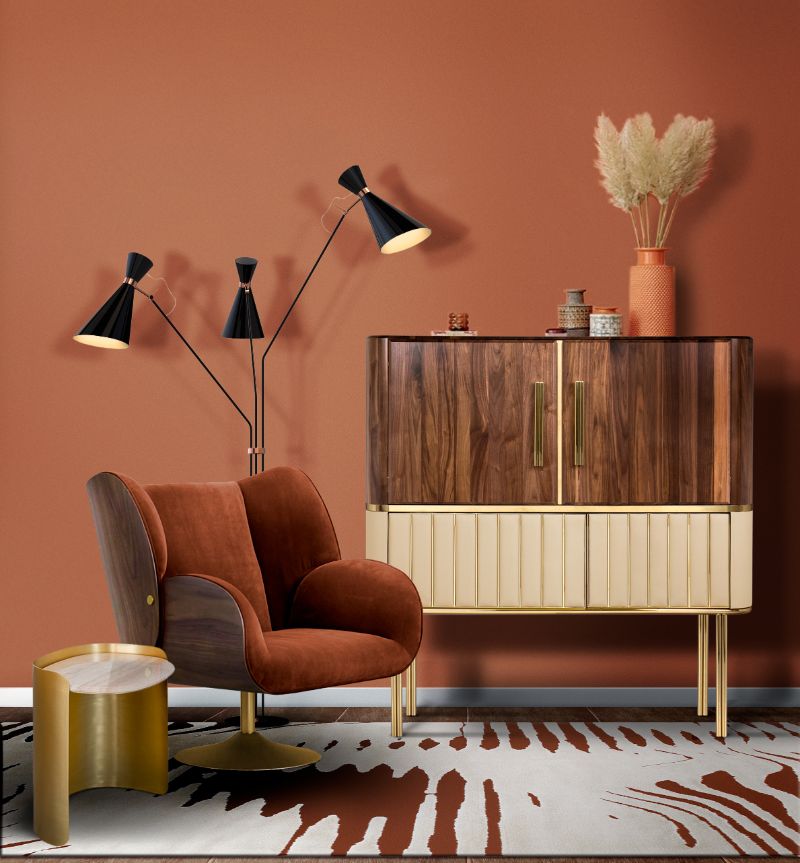 mid-century and contemporary reading corner with KOTTA RUG. Inspiring Contemporary Rugs For The Living Room