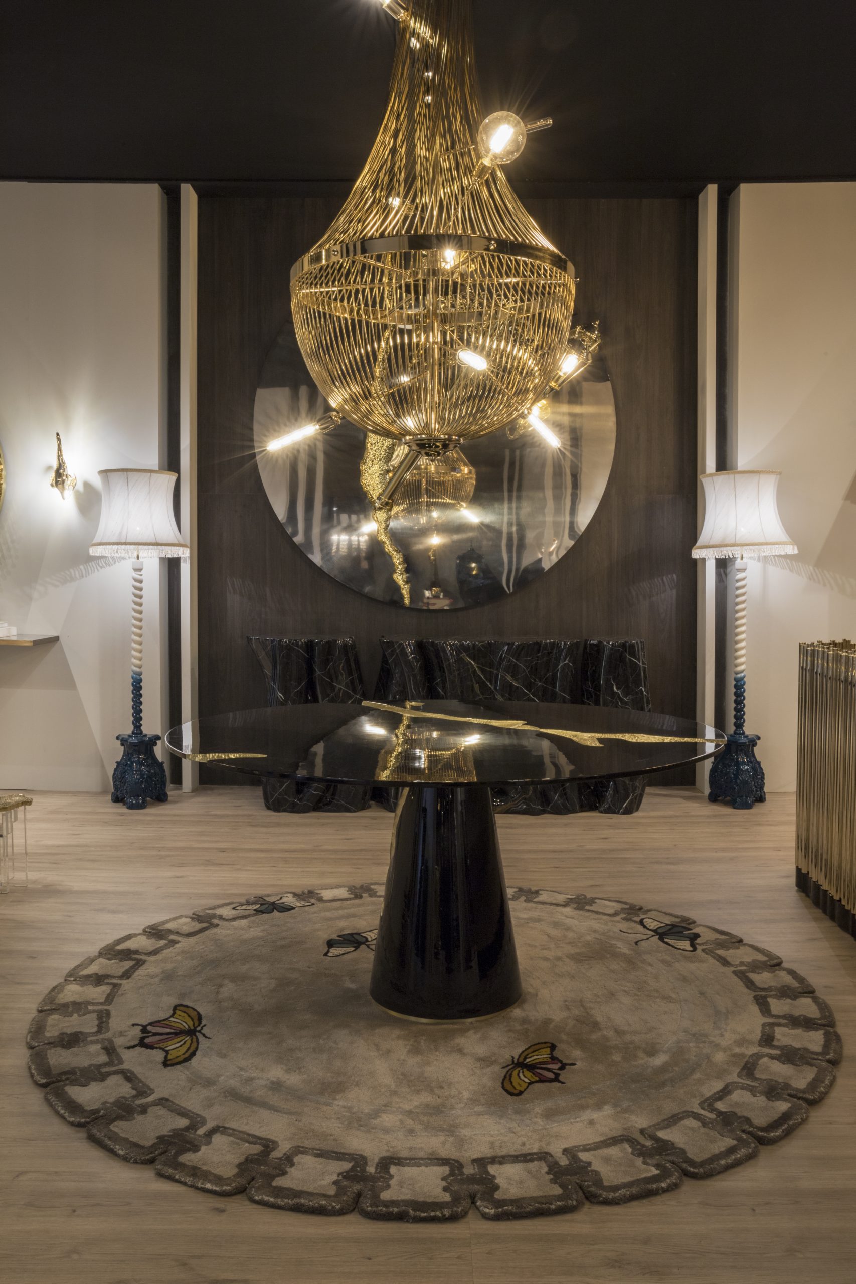 Modern hallway with round rug in earthy tones with butterflie design. Maison et Objet: Stands You Can't Miss This Year
