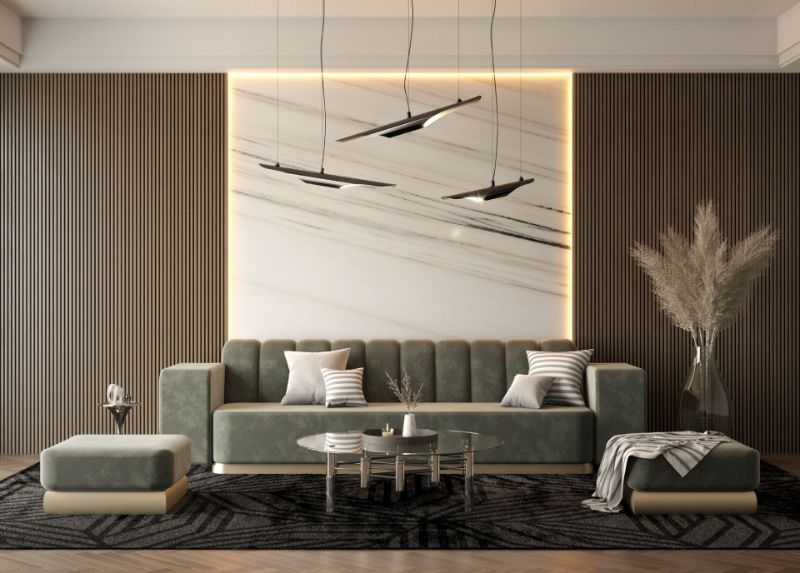 contemporary living room with black geometric rug. Modern Classic Rug Ideas For the Living Room