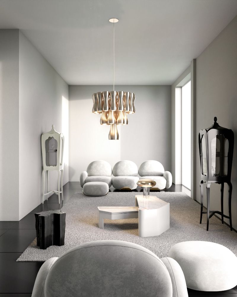 Modern mid-century living room with gray area rug. Modern Classic Rug Ideas For the Living Room