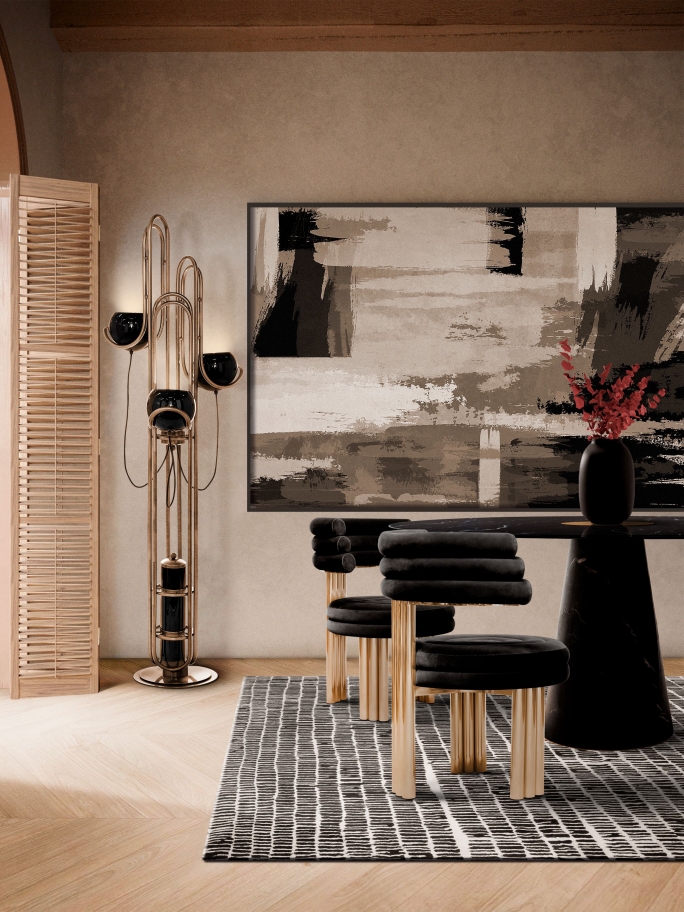 modern dining room with black neutral rug.
Neutral Modern Rugs: 8 Dashing Rug Ideas to Decorate Your Home