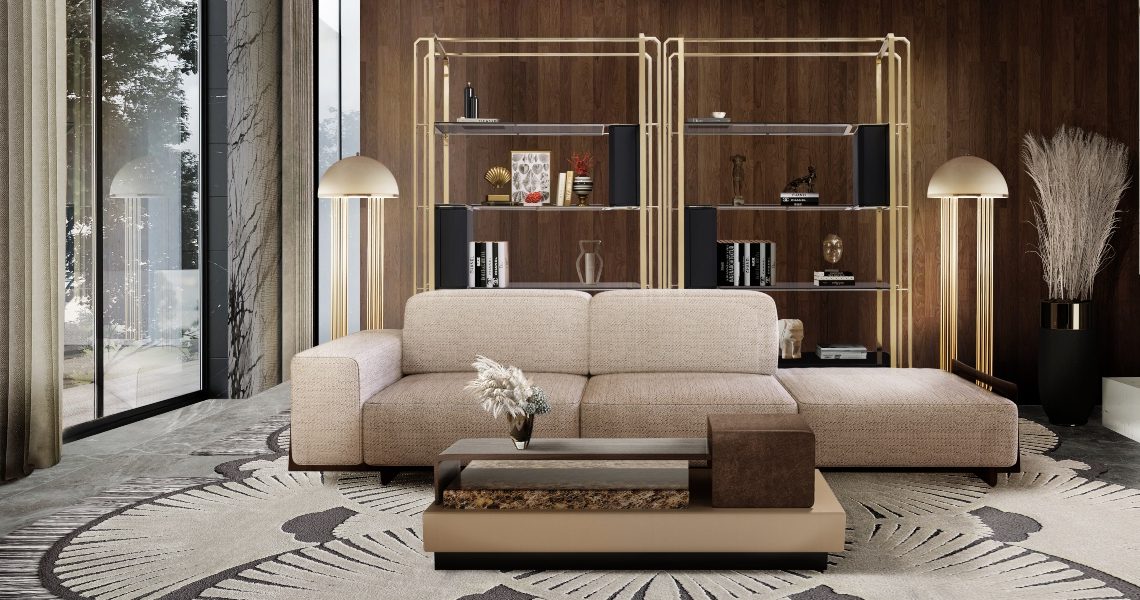 modern contemporary living room with gray rug