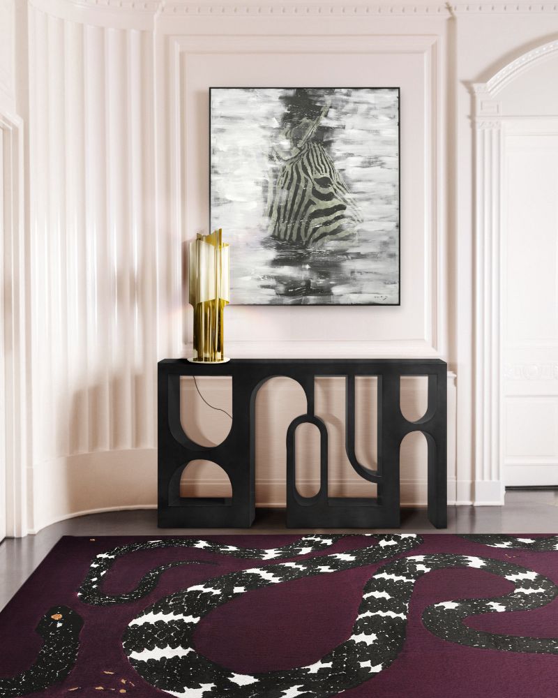 burgundy hallway rug with a snake design that charms this interior design. The Best Botanical Rugs With A Mystical Aura