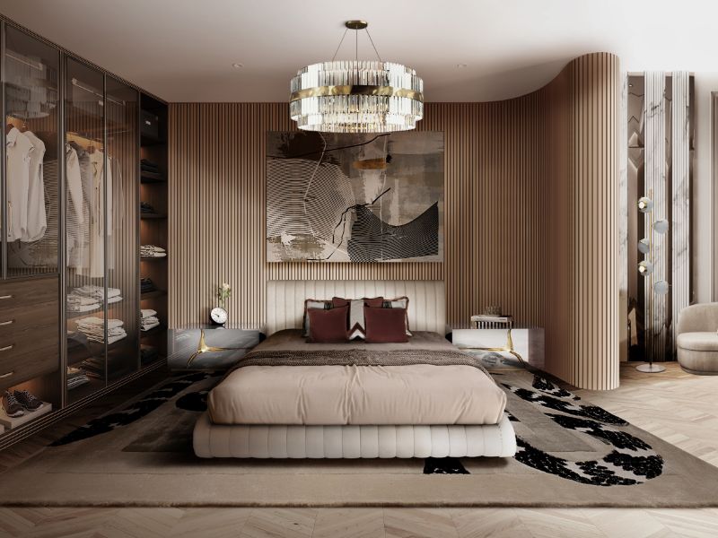bedroom rugs: classic neutral rug with snake design.