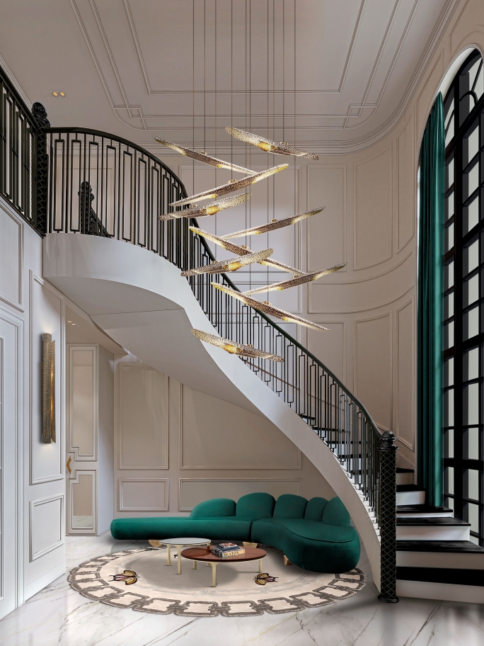 Contemporary entryway with green sofa and Metamorphosis rug.
Modern Rugs: 8 Ways They Can Glamorize an Entryway