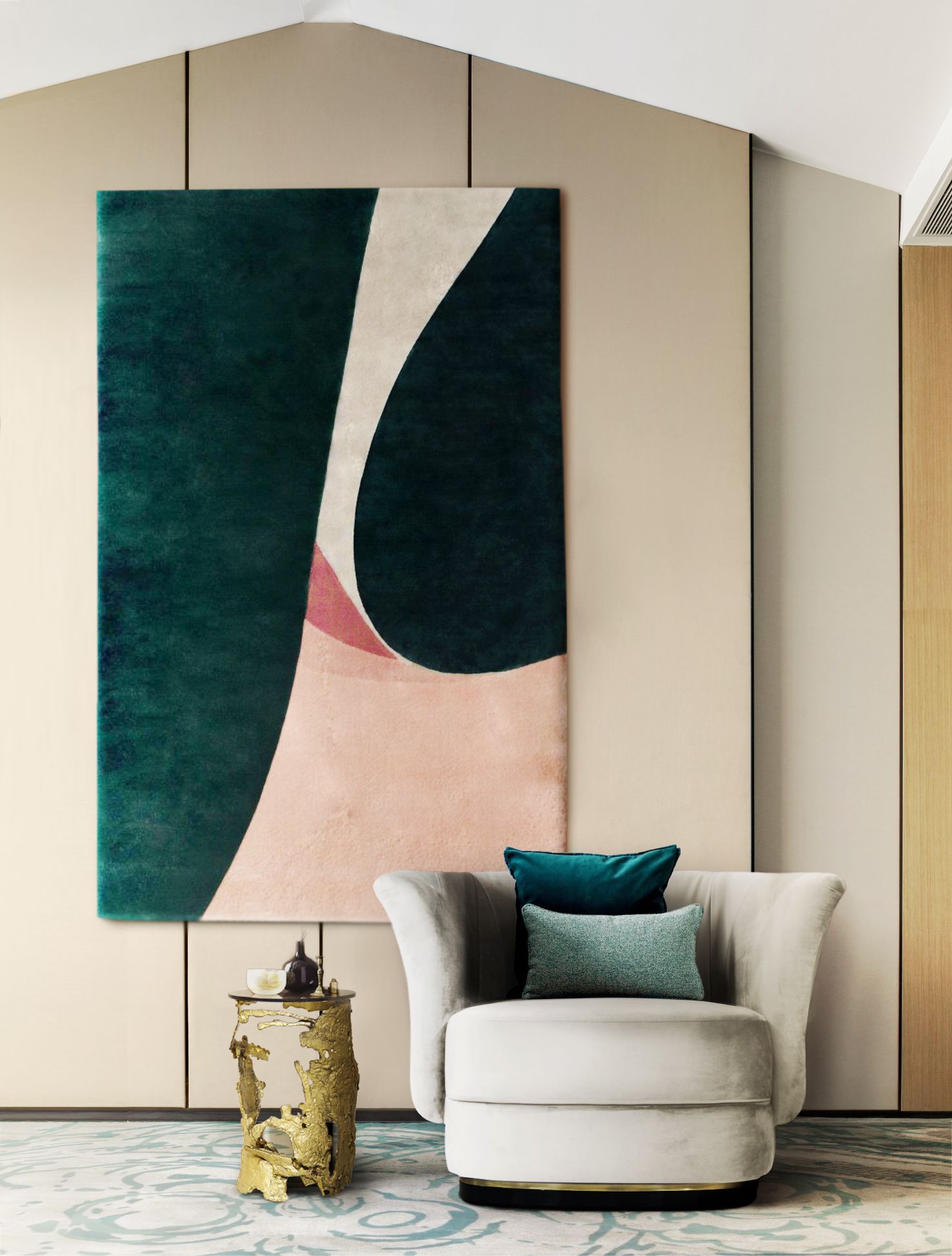 Modern living room with colorful Foil rug on the wall - Wall Rugs Exclusive Tapestries for A Stylish Modern Home