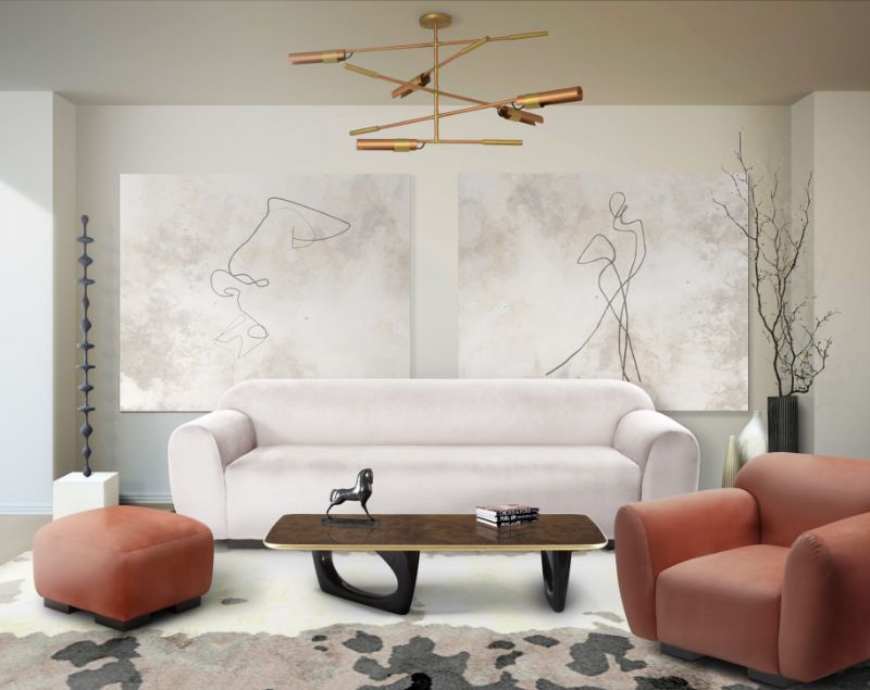 Interior Design Master Class: modern contemproary living room with balsic rug in tones of gray and armchair and sofa.