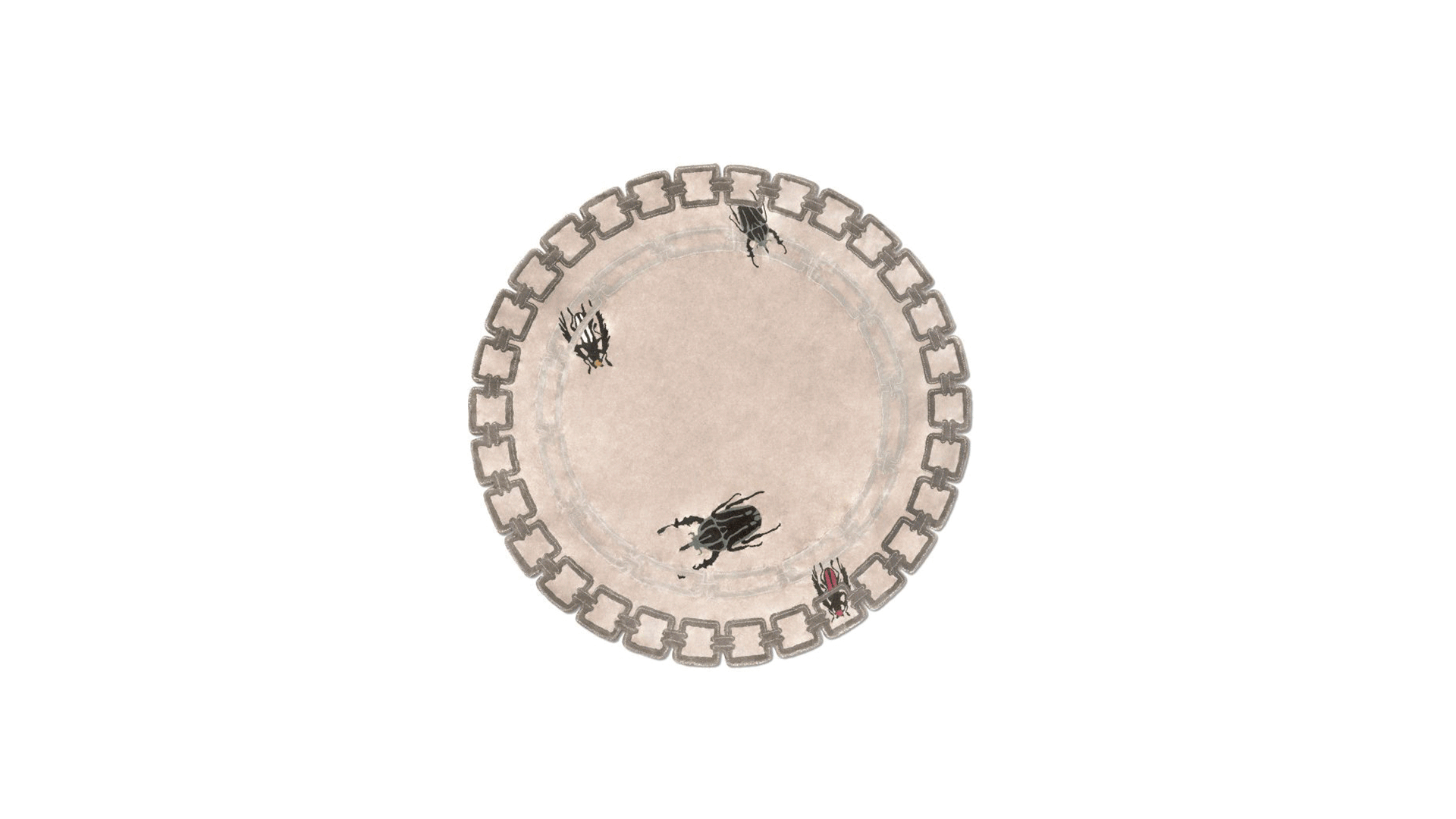 neutral rug with golden bug's design in different version