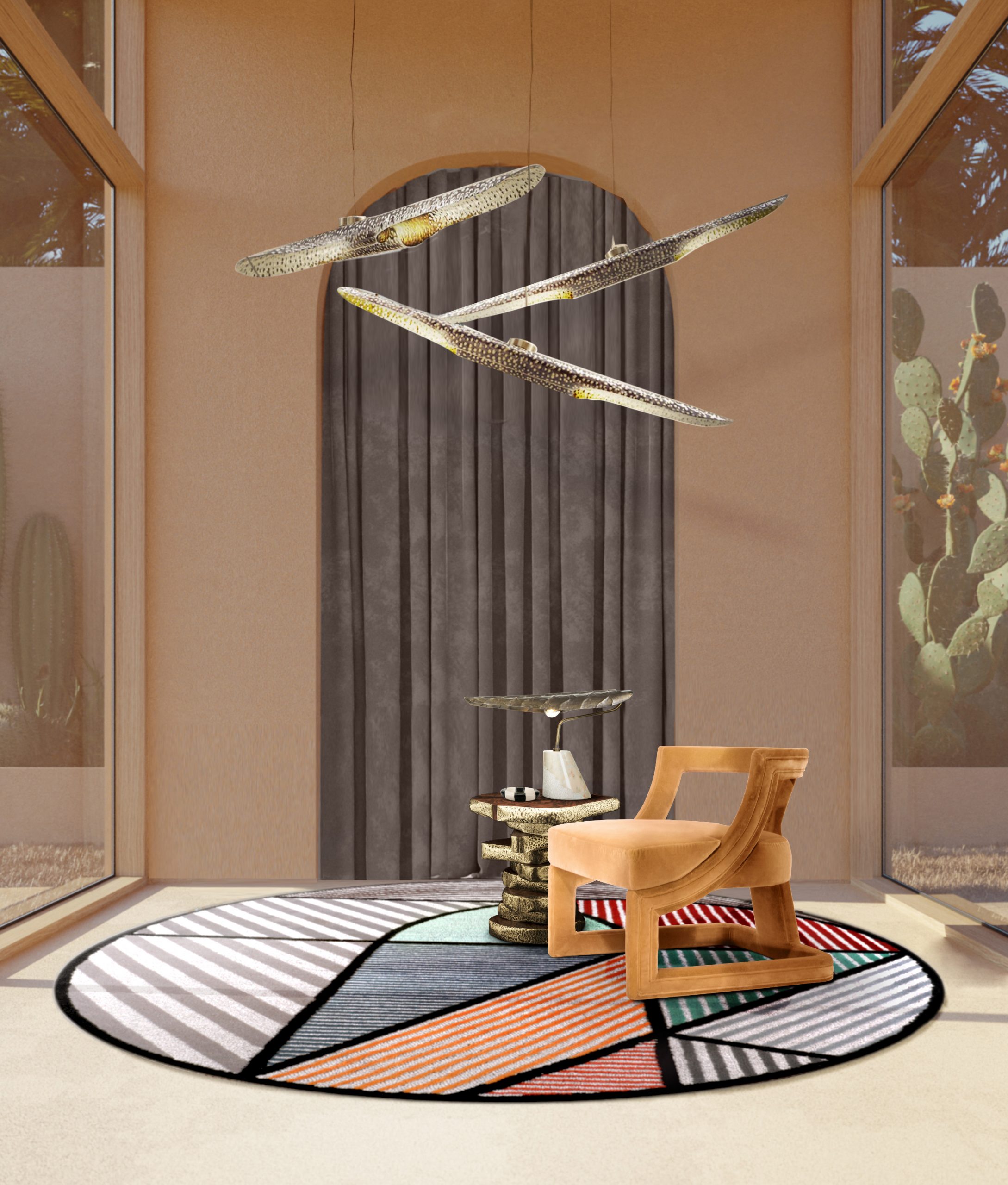 Contemporary reading corner with autumn colors and the round Lola rug - Minimalist Home Decors with Modern Wool Rugs