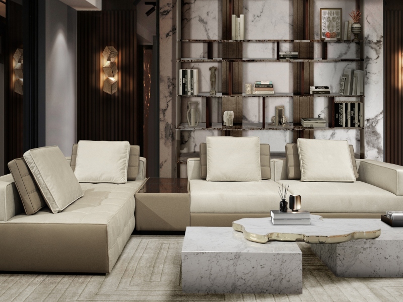 Rug Décor with Import Temptations. This luxurious and contemporary living room with the White Garden rug is the perfect combination of earth and neutral tones on the sofa.