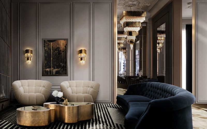 Contemporary Rugs for luxurious living room with gray rug and beige armchairs.