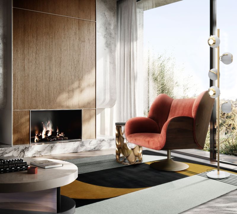Contemporary Rugs: mid-century living room with geometric rug