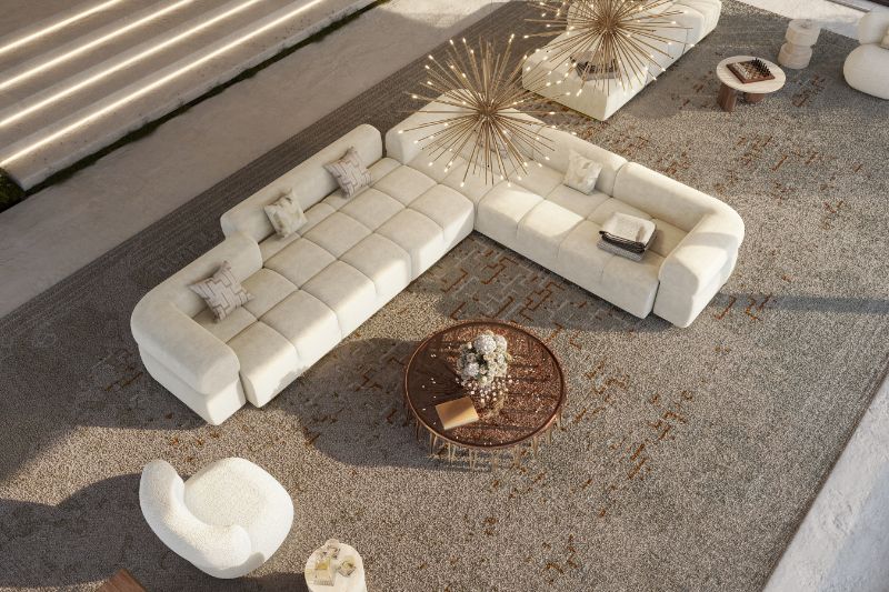 Boho Chic Living Room Ideas with runner gray rug and white sofa.