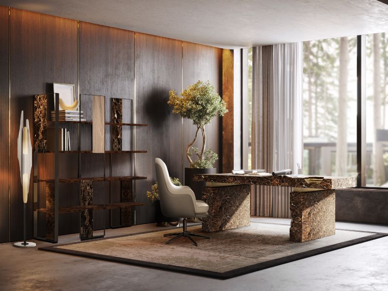 Home Office Rugs in gray hues with RUIN RUG a detailed rugs that reminds of the past.