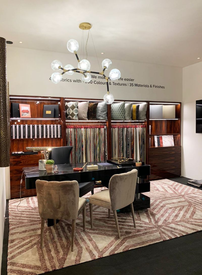 Salone Del Mobile presents brabbu's shinto desk with the cauca rug, a home office that is perfect form working from home